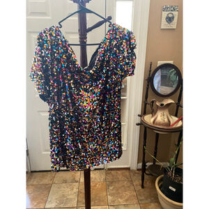 Women's anna-kaci Black Multi-color Sequin top 2XL
